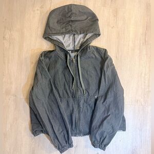 Cropped Zipper Hood Utility Jacket Blue Grey Size Medium